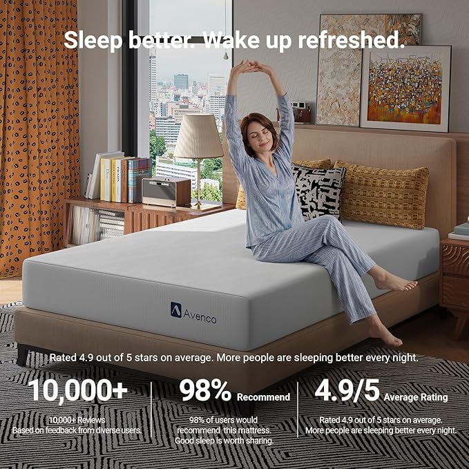 Avenco 8 Inch Twin Gel Memory Foam Mattress, Open-Cell Breathable Foam for Cooling Night Sleep, Removable Washable Cover, CertiPUR-US Certified Twin Size Mattresses in a Box