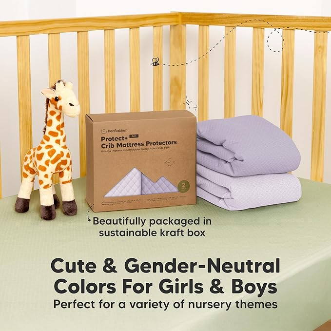 2-Pack Waterproof Crib Mattress Protector Cover Fitted - Quiet Baby Crib Mattress Pad Sheets, 52" x 28" Soft Quilted Cotton Baby Sheet, Machine Washable, Easy Fit, Durable (Thistle/Quin)