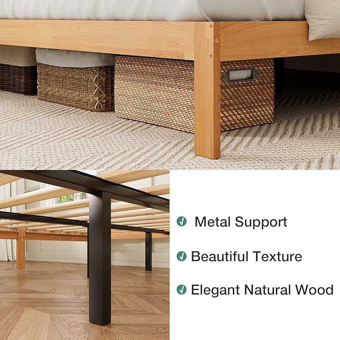 Novilla 12 Inch Full Size Bed Frame, Wooden Platform Bed Frame Full Size, Full Bed Frame Without Headboard, Sturdy Wood Slat Support, No Box Spring Needed, Easy Assembly, Natural Grain Wood