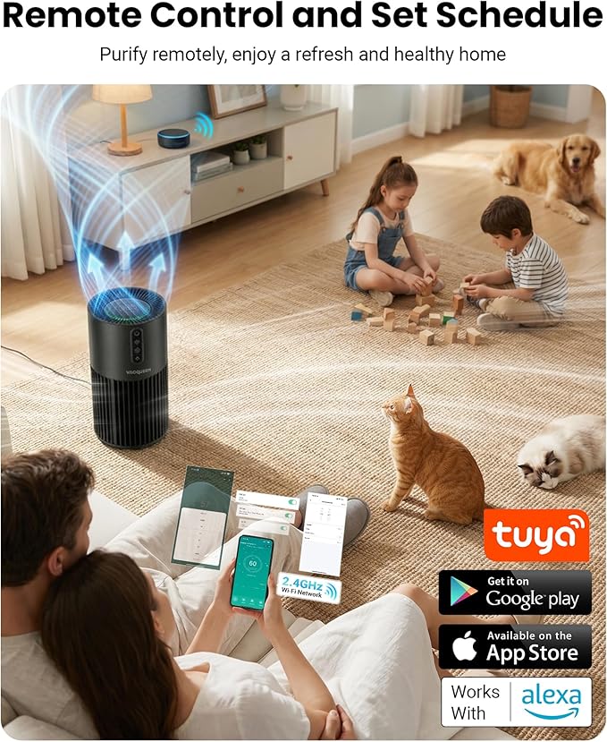 HEPA Air Purifiers for Home Pets, Smart WiFi Air Purifiers for Bedroom, Timer and Alexa Control, Cover 2200 Ft², PM2.5 Monitor, Sleep Mode, Washable Filter Air Cleaner for Pet Hair Odors Smoke Dust