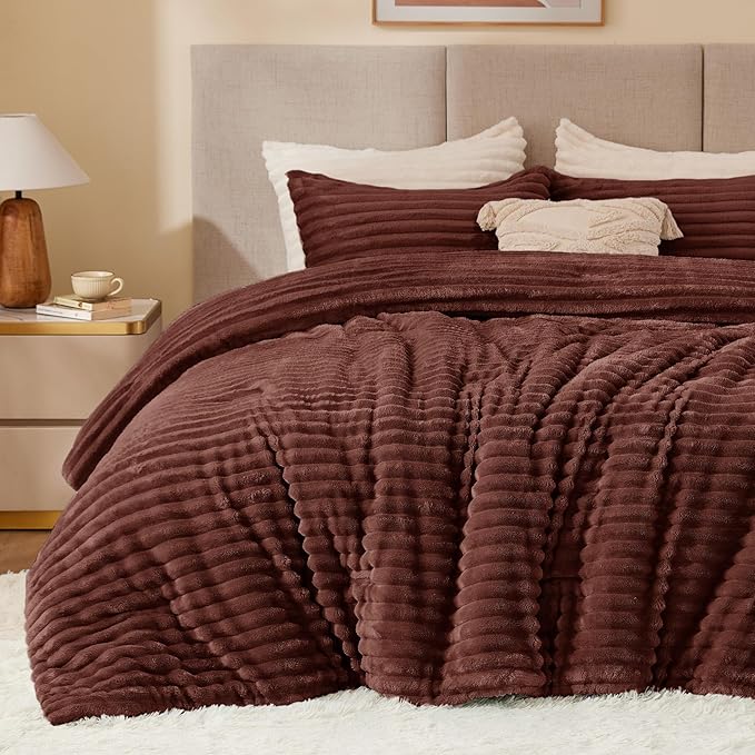 BEDELITE Fleece Twin Comforter Set -Super Soft & Warm Fluffy Hot Chotolate Bedding, Luxury Fuzzy Heavy Bed Set for Winter with 1 Pillow case