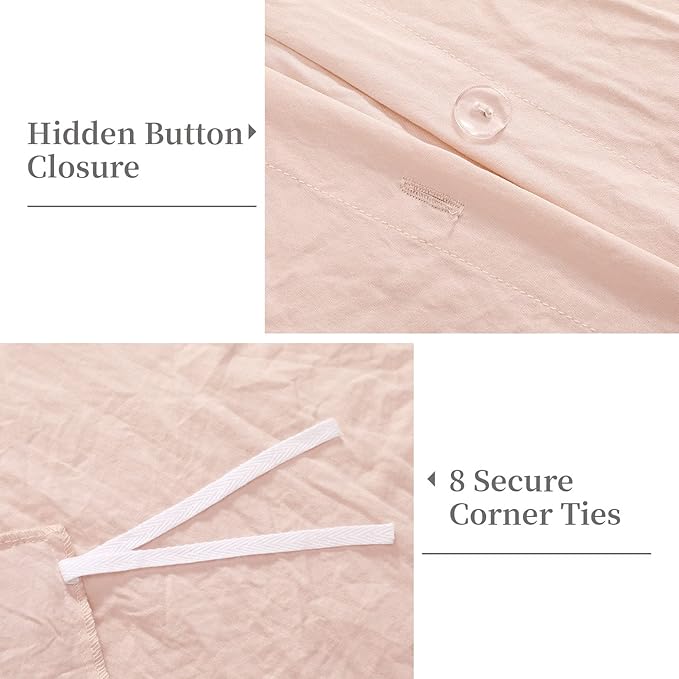 CAROMIO Pink Ruffle Duvet Cover Queen Size, 3PCS Soft Washed Microfiber Vintage French Country Duvet Cover Set for Queen Bed, Pink, 90x90 in
