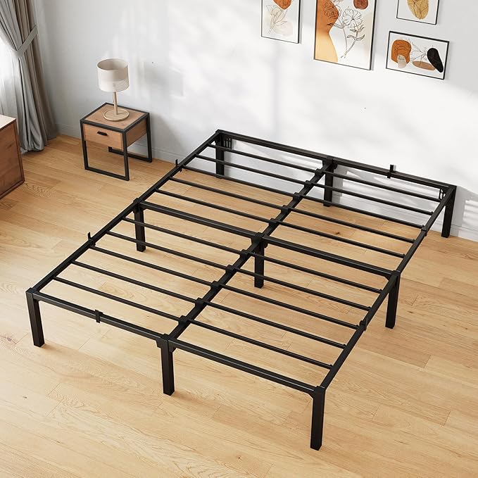 14 Inch King Metal Bed Frame, Heavy Duty Metal Platform Bed Frame with Reinforced Slats Support, 800 Lbs Load Capacity, Noise Free, No Box Spring Needed and Screws , Tool-Free Assembly Bed Frame