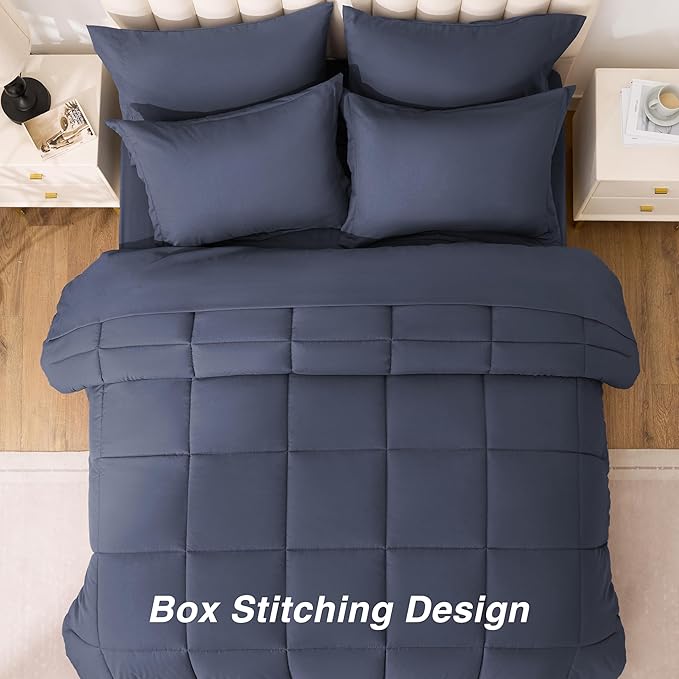 Love's cabin Twin Comforter Set Indigo Blue, 5 Pieces Twin Bed in a Bag, All Season Bedding Sets with 1 Comforter, 1 Flat Sheet, 1 Fitted Sheet, 1 Pillowcase and 1 Pillow Sham | Soft, Breathable, Lightweight, Comfortable