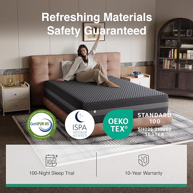 Novilla Queen Size Mattress 8 Inch, Queen Gel Memory Foam Mattress for Pressure Relief & Adaptive Body Support, with Green Tea-Infused Foam & Breathable Side Panel, Medium Firm, Mattresses in a Box