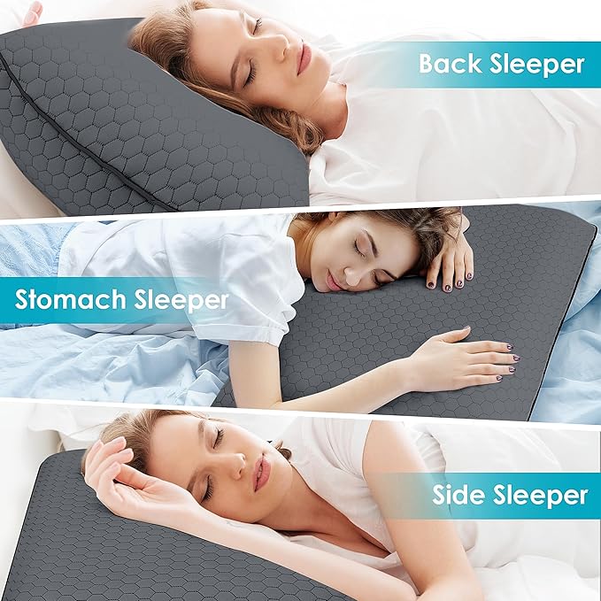 CushyOasis Memory Foam Pillows for Side, Back and Stomach Sleepers, Set of 2, Bed Pillow with Washable Cover and Breathable Mesh, Bed Pillow for Sleeping (Dark Grey，Standard Size)