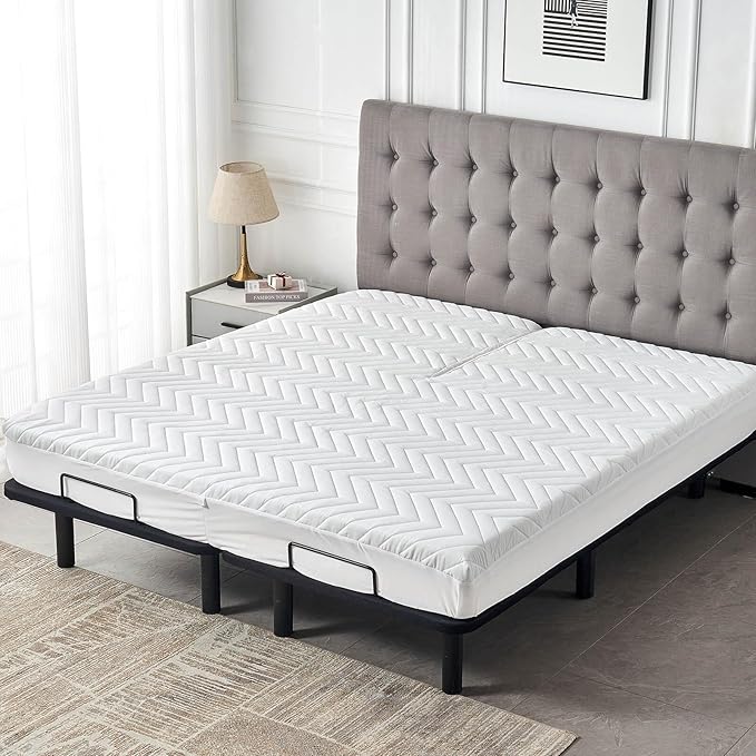 Kingnex Split Top Queen Waterproof Mattress Protector, 60x80, 14 Deep Pocket, Fitted Sheet Style, Brushed Polyester, White, Quilted, Washable