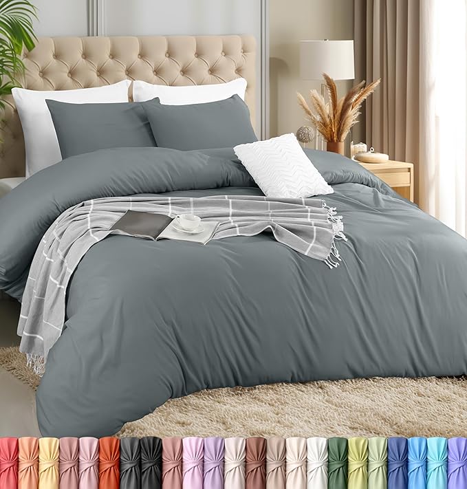 Utopia Bedding Duvet Cover Set with Pillowcases - 3 Pieces Bedding Duvet Cover with Zipper Closure - 1 Duvet Cover with 2 Pillowcases - Soft Brushed Microfiber (Full, Grey)