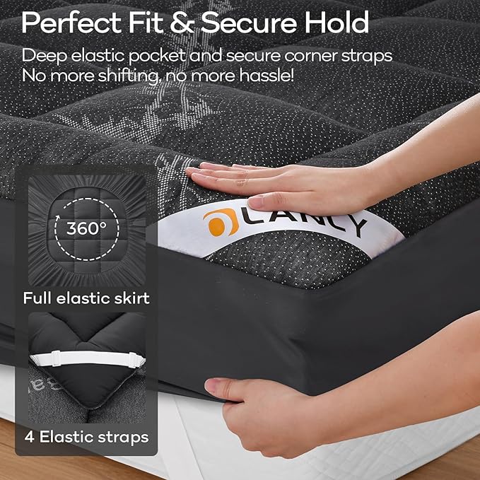 OLANLY California King Mattress Topper, Viscose Made from Bamboo, Cooling Soft Pillow Top Mattress Pad for Back Pain Relief, Plush Down Alternative Fill Bed Topper with Elastic Deep Pocket, Dark Gray