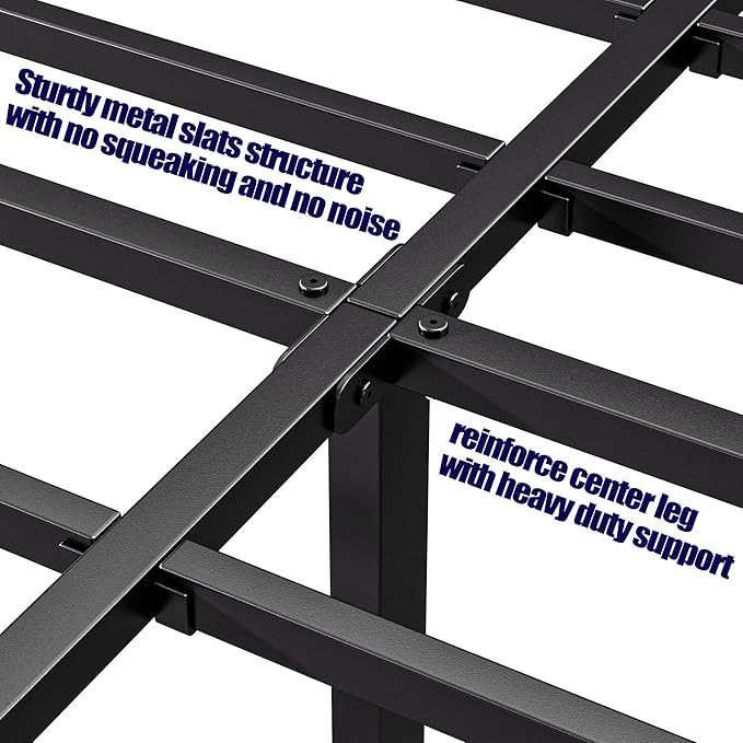 Hunlostten 18in High Heavy Duty California King Bed Frames No Box Spring Needed, Metal Platform Cal King Bed Frame with Round Corners, Easy Assembly, Noise Free, Black