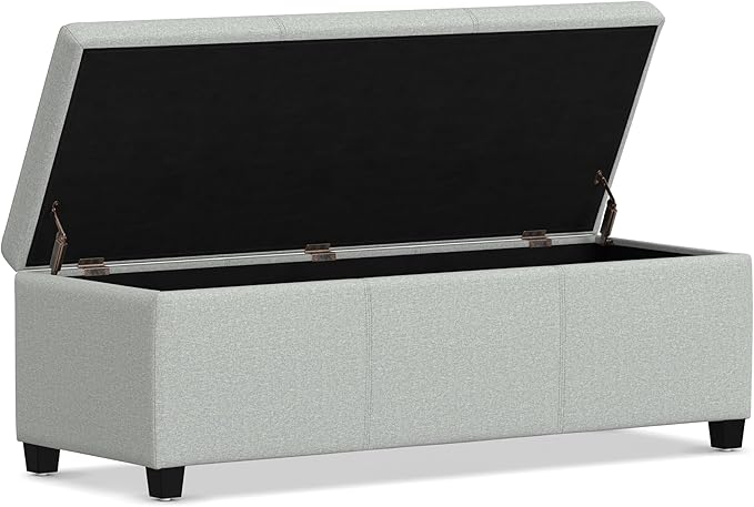 SIMPLIHOME Avalon Storage Ottoman Bench - 48" Wide x 16" High Upholstered Linen Look Fabric Rectangular Lift-Top Ottoman in Light Stone Grey, Transitional Bench for Living Room with High-Density Foam