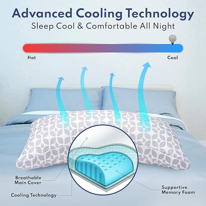 BLISSY Adjustable Memory Foam Pillow for Sleeping (Queen Size) - Cooling Gel Pillows for Side Sleepers with Shredded Foam for Customizable Loft - CertiPUR-US & Oeko-TEX
