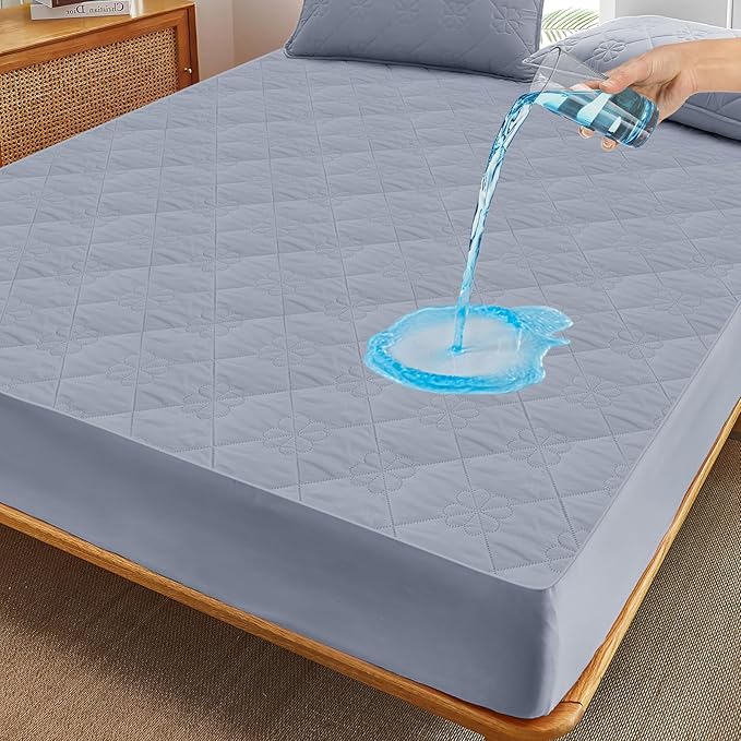 Waterproof Mattress Protector, Noiseless Full Size Mattress Pad with Deep Pocket Fitted Up to 6-12 inches, Soft Breathable Bed Mattress Cover Washable for Bedroom, Hotel(1, Gray, Full)