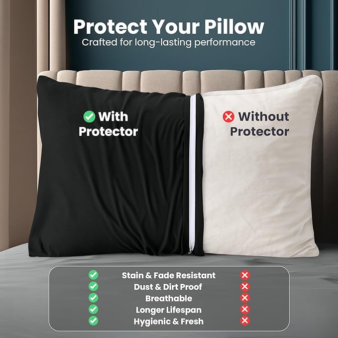 Utopia Bedding Queen Pillow Protectors - Pack of 2 - Zipper Closure - Soft Brushed Microfiber Fabric - Shrinkage and Fade Resistant Pillow Protectors Queen Size 20 X 30 Inches (Black)
