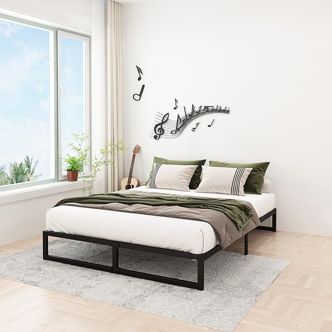 Lutown-Teen 12 Inch Full Size Bed Frame No Box Spring Needed, Heavy Duty Metal Platform Beds with Sturdy Steal Slats for Mattress Foundation, Easy Assembly, Noise Free, Black