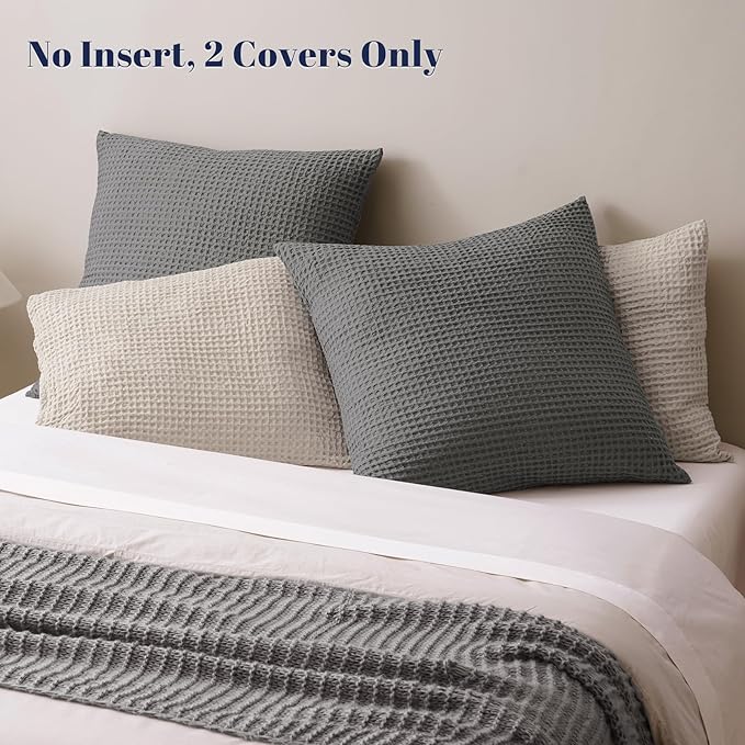PHF Ultra Soft Waffle Weave Euro Shams Pillow Covers, No Filling, 2 Pack 26" x 26" Bed Cushion Covers, Breathable & Skin-Friendly Bed Pillow Shams for Stylish Home Decor, Grey