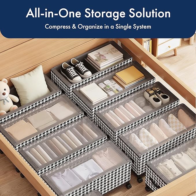 Under Bed Storage with Wheels, 65L Adjustable Underbed Bins 30.3×11.4×11.8" for Clothes Shoes Blankets (black - Transparent Cover)