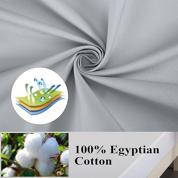 100% Egyptian Cotton Pillow Protectors Set of 4, 600 Thread Count Queen Size Bed Pillow Cases with Zipper, Sateen Weave Cooling Pillow Cases Quiet and Breathable Easy Care (4PCS, Queen, Gray)