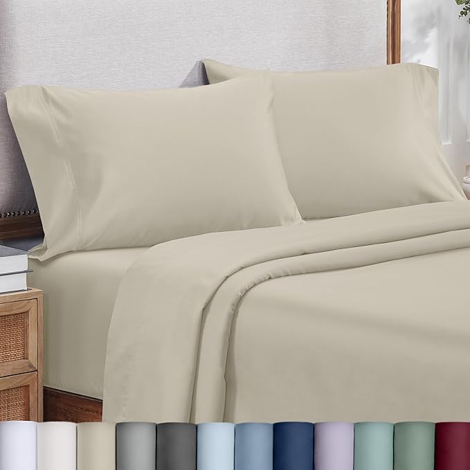 California Design Den 100% Cotton King Pillow Cases Set of 2, 800 Thread Count, Soft Pillow Cases Sateen, Fits King Size Pillows (Beige)
