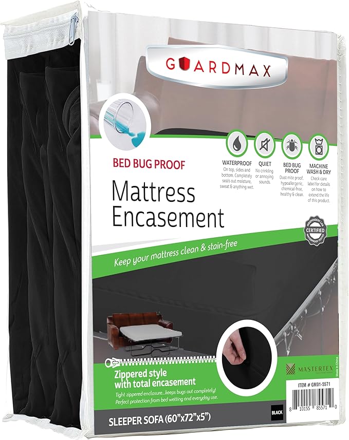 Guardmax Sleeper Sofa Mattress Encasement with Zipper, Waterproof, Bed Bug Proof, and Dust Mite Proof Mattress Protector for Bed up to 5" Deep, Zippered All Around Jersey Knitted Mattress Cover