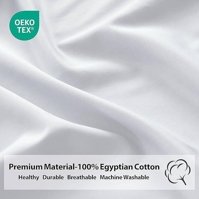 2-Pack Pure Cotton Fitted Sheet Twin Size, 600 Thread Count 16" Deep Pocket Egyptian Cotton Fitted Sheet (2pcs, Twin, White)