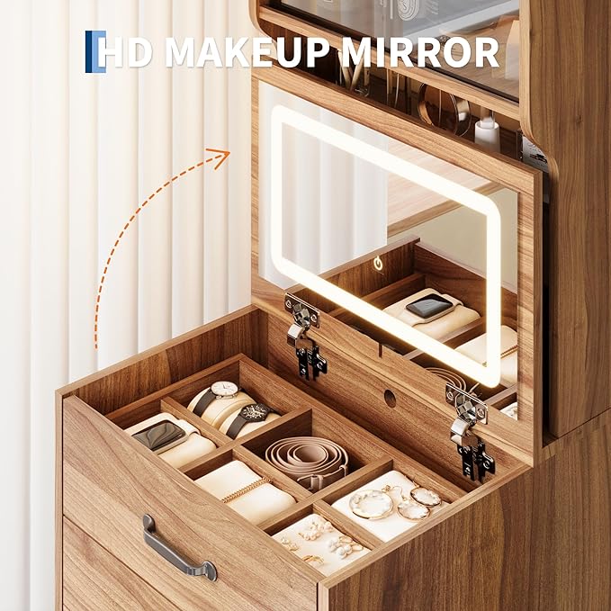 GarveeLife Compact Vanity, Make Up Vanity Desk with Mirror and Lights, White Vanity Table Set with Charger Station,Girls Small Vanity and Storage Chair