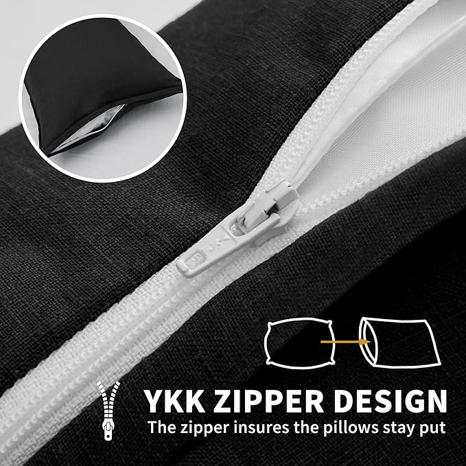 CHUFFED Linen Pillowcases 2 Pack 100% Linen Standard Pillow Cases, Breathable and Cooling Washed Pillowshams with Zipper Closure, 20x30 Inches,Black