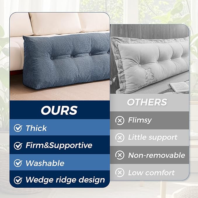 IASEAHK Headboard Pillow Twin, Triangle Pillows for Headboard, Head Board Backrest Wedge Pillow for Reading Sitting Working, Daybed Pillows with Removable Cover for Bed Dorm Sofa, Navy Blue