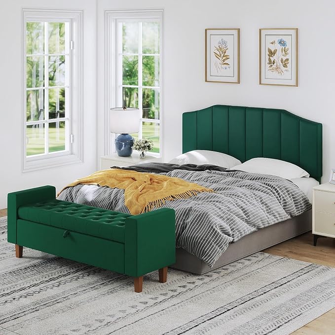 Furpopup Velvet Queen Size Headboard, Upholstered Headboard Queen/Full Size Wall Mount and Bed Frame Mount, Featuring High-Density Sponge Padding Luxury Texture Easy Assembly Comfort Style-Jade