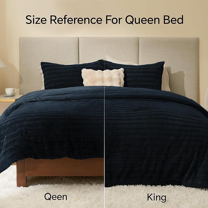 BEDELITE Fleece King Comforter Set -Super Soft & Warm Fluffy Navy Faux Fur Bedding, Luxury Fuzzy Heavy Bed Set for Winter with 2 Pillow Cases