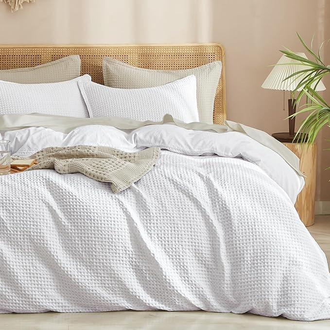 PHF Waffle Weave Duvet Cover Set Twin/Twin XL Size, No Snagging Ultra Soft Luxury Textured Breathable Comforter Cover for All Season 2pcs, Durable Bedding Duvet Set with 1 Pillow Sham, 68"x90", White
