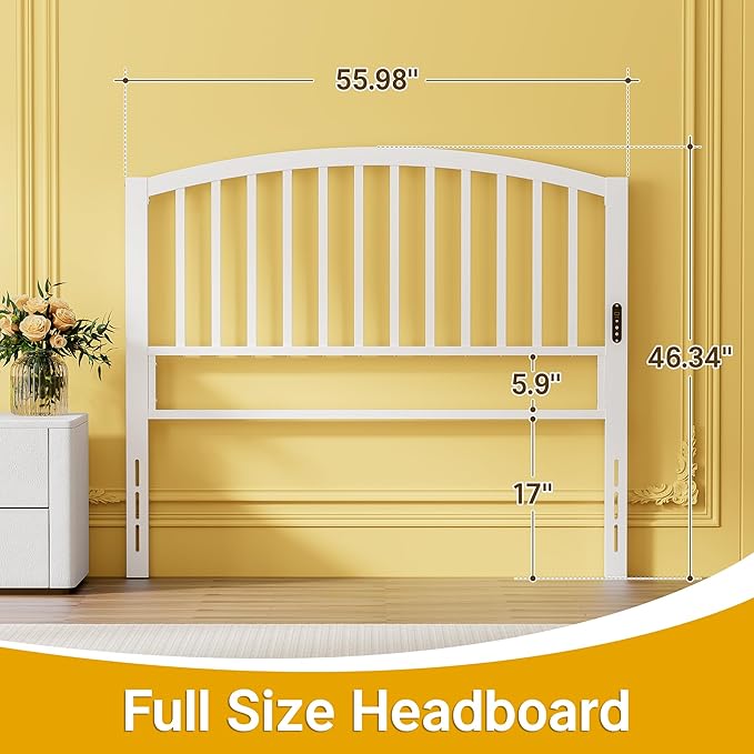 Weehom Full Size Headboard Only, Modern Headboard for Full Size Bed with LED Light, USB & Type C Port and Touch & Remote Control, Metal Headboard, Sturdy and Stable, Easy Assembly, White