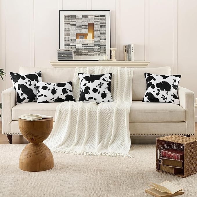 GALMAXS7 Pack of 2 Luxury Faux Fur Throw Pillow Covers Western Decor Cowhide Decorative Soft Brindle Fluffy Plush Couch Pillow Covers Living Sofa Bedroom 18x18 Inch