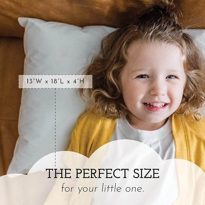 Toddler Pillow 13x18 for Sleeping – Kids Pillow for Toddler Bed, Travel, Daycare & Preschool – Soft Hypoallergenic Cotton Toddler Bed Pillow for Ages 2–5, Small Pillow for Kids Nap Time (1-Pack)