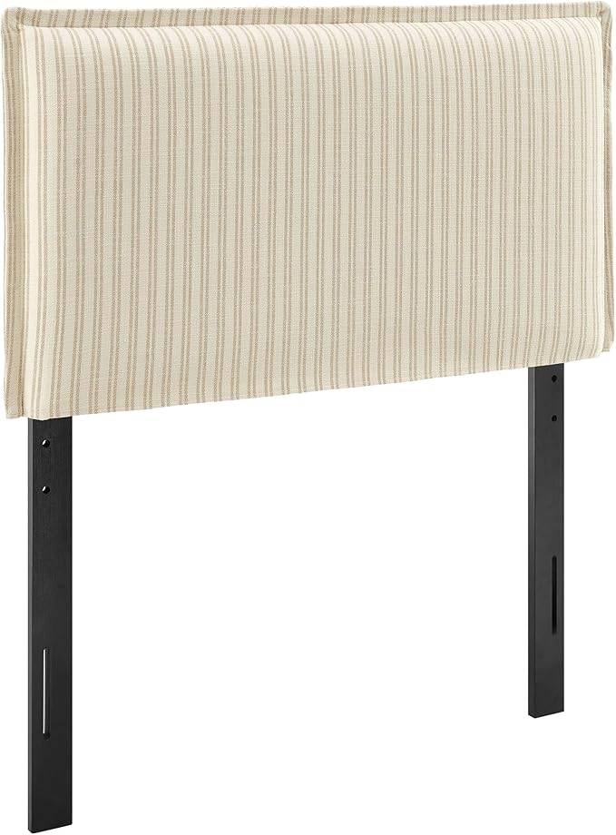 Modway Camille Twin Size Striped Linen Blend Pinstripe Headboard with Removable Slipcover – in Oatmeal Stripe - Padded Pillow Style Headboard with Adjustable Mounting for Twin Beds