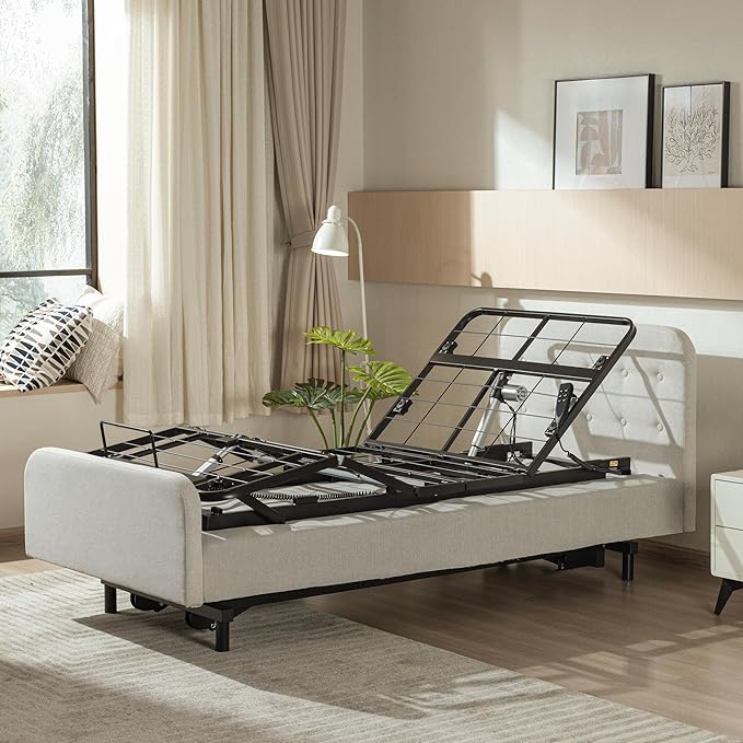 Twin XL Adjustable Bed Frame Without Legs for Rv Platform Storage Bed, Zero Clearance Head & Foot Electric Lift Recline