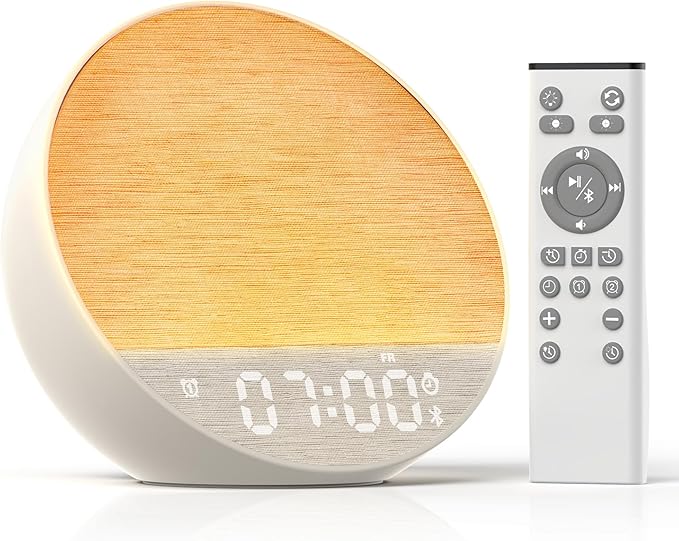 Dynamic Sunrise Alarm Clock with Bluetooth Speaker, Remote Control, Dual Alarms, Tap-to-Snooze, Display Off Mode, 36 Sounds + 15 Lightings, White Noise Sound Machine for Sleeping Adults, Kids [Cream]