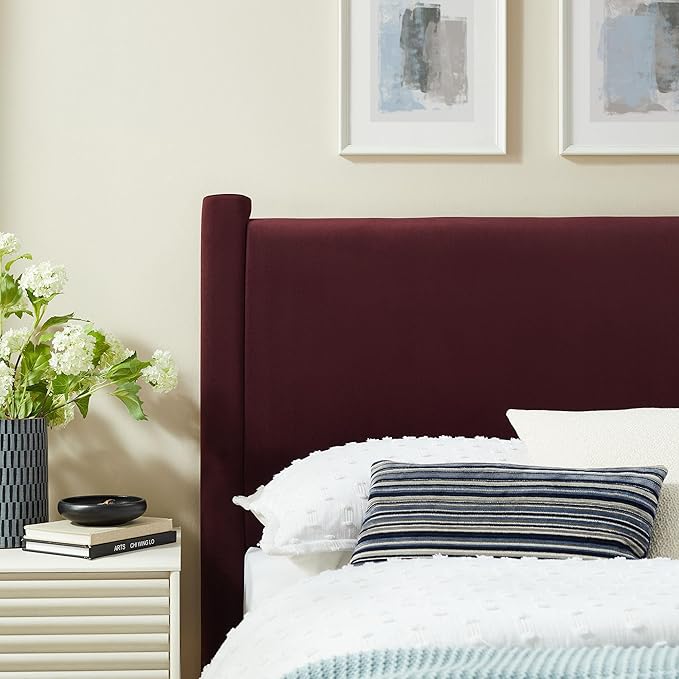 Modway Rael Twin Upholstered Headboard with Pillars in Mulberry – Velvet Headboard – Stain-Resistant Performance Velvet Headboard for Twin Beds