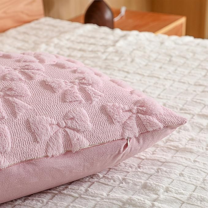 SmoothNovelty Pink Bow Body Pillow Cover 20 x 54 Inches Coquette Long Body Pillowcase with Zipper Closure Coquette Room Decor Cute Faux Fur Soft Aesthetic Pillow Covers for Bed Sofa Couch