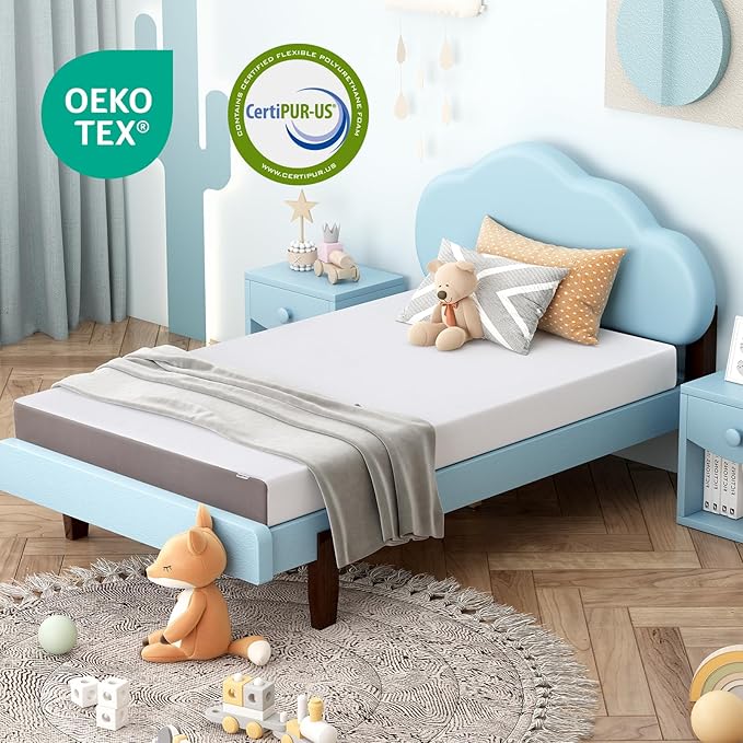 Amazon Basics Gel Memory Foam Mattress, Soft Plush Feel, Breathable Premium Knitted Fabrics, Removable Cover, Easy Set Up, 6 Inch, Full, White/Grey