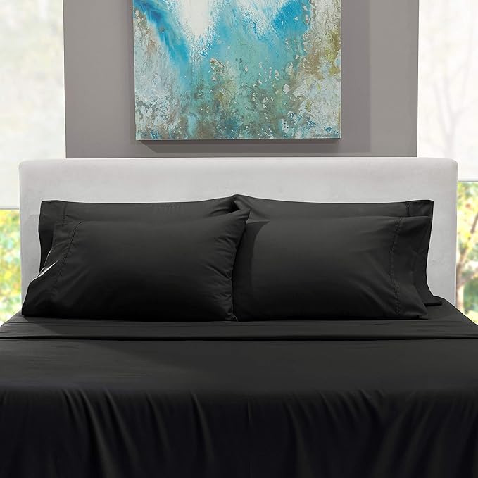 Hearth & Harbor Extra Deep Pocket Sheets - Fits Mattress 18-24 Inches Deep - Extra Deep Pocket California King Size - 6 Piece Cal King Sheets - Cal King, Black