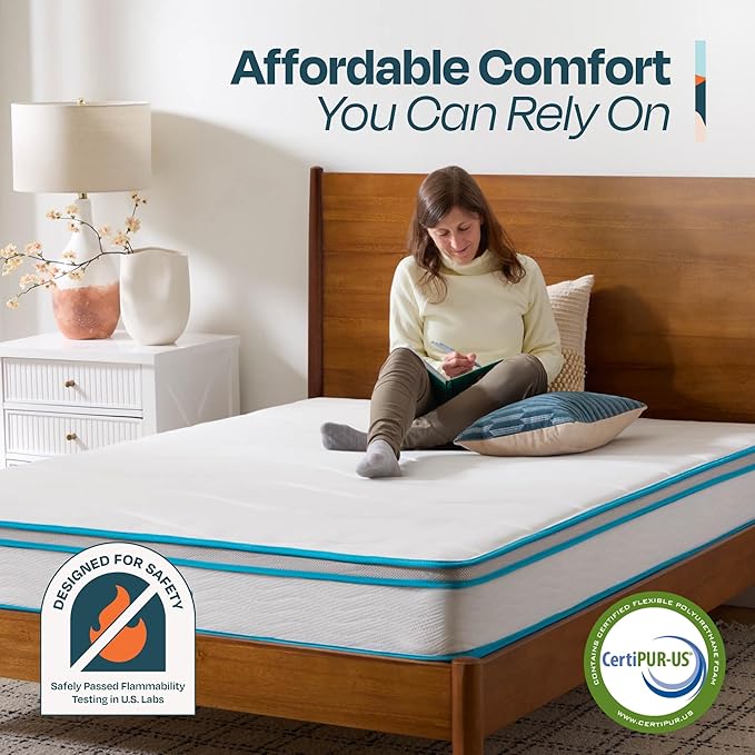 Linenspa 8 Inch Memory Foam and Spring Hybrid Mattress - Medium Firm Feel - Bed in a Box - Quality Comfort and Adaptive Support - Breathable - Cooling - Guest and Kids Bedroom - Queen Size