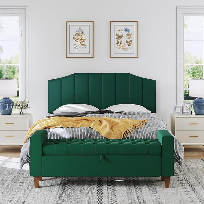 Furpopup Velvet Queen Size Headboard, Upholstered Headboard Queen/Full Size Wall Mount and Bed Frame Mount, Featuring High-Density Sponge Padding Luxury Texture Easy Assembly Comfort Style-Jade