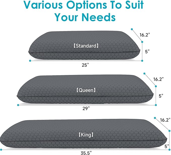 CushyOasis Memory Foam Pillows for Side, Back and Stomach Sleepers, Set of 2, Bed Pillow with Washable Cover and Breathable Mesh, Bed Pillow for Sleeping (Dark Grey，King Size)
