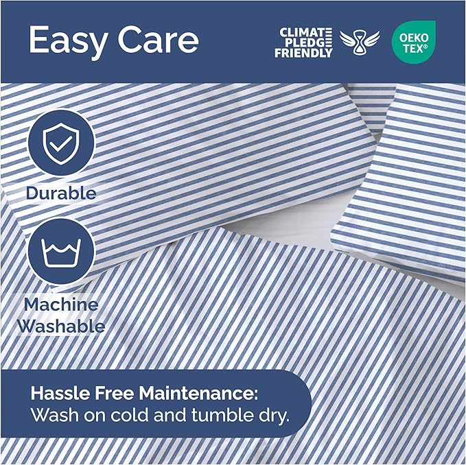Duvet Cover King Size Set - Extra Soft King Duvet Cover 104" x 90" with 2 Pillow Shams - Hotel Luxury, Easy Care & Fade Free with Zipper Closures & Ties - All Season, Comfy & Breathable (Blue Stripes)