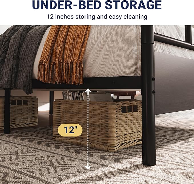 Allewie Queen Size Platform Bed Frame with Wooden Headboard and Footboard, Heavy Duty 13 Metal Slats Support, Under-Bed Storage, No Box Spring Needed, Noise Free, Easy Assembly, Black Oak