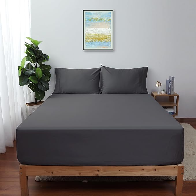2-Pack Pure Cotton Fitted Sheet King Size, 600 Thread Count 16" Deep Pocket Egyptian Cotton Fitted Sheet (2pcs, King, Dark Grey)
