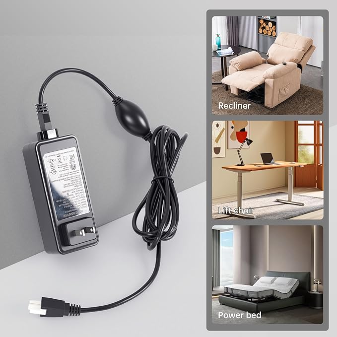 Richmat Adjustable Bed replacment Parts, Adapter with 2 Prong Plug & Female 01-Pin, 7.5 ft Power Cord with Male 01-Pin & 4 Pin