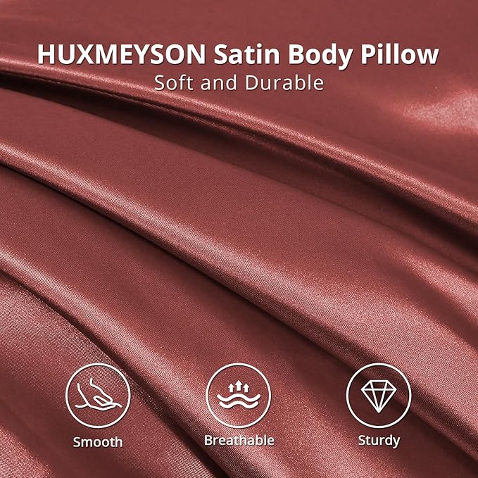 HUXMEYSON Body Pillow with Satin Pillowcase, Body Pillow for Adults, Removable Cover, Wine Red (20"x54")