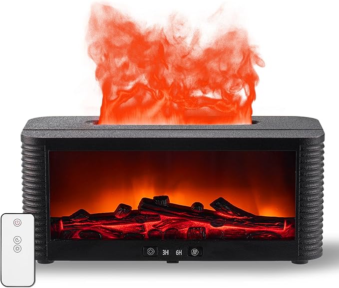 2026 Upgraded 9 Color Flame Fireplace Aroma Essential Oil Diffuser,250ml USB Desktop Noiseless Cool Mist Humidifier with Timer Auto-Off Protection for Home,Office, Gift (Black)